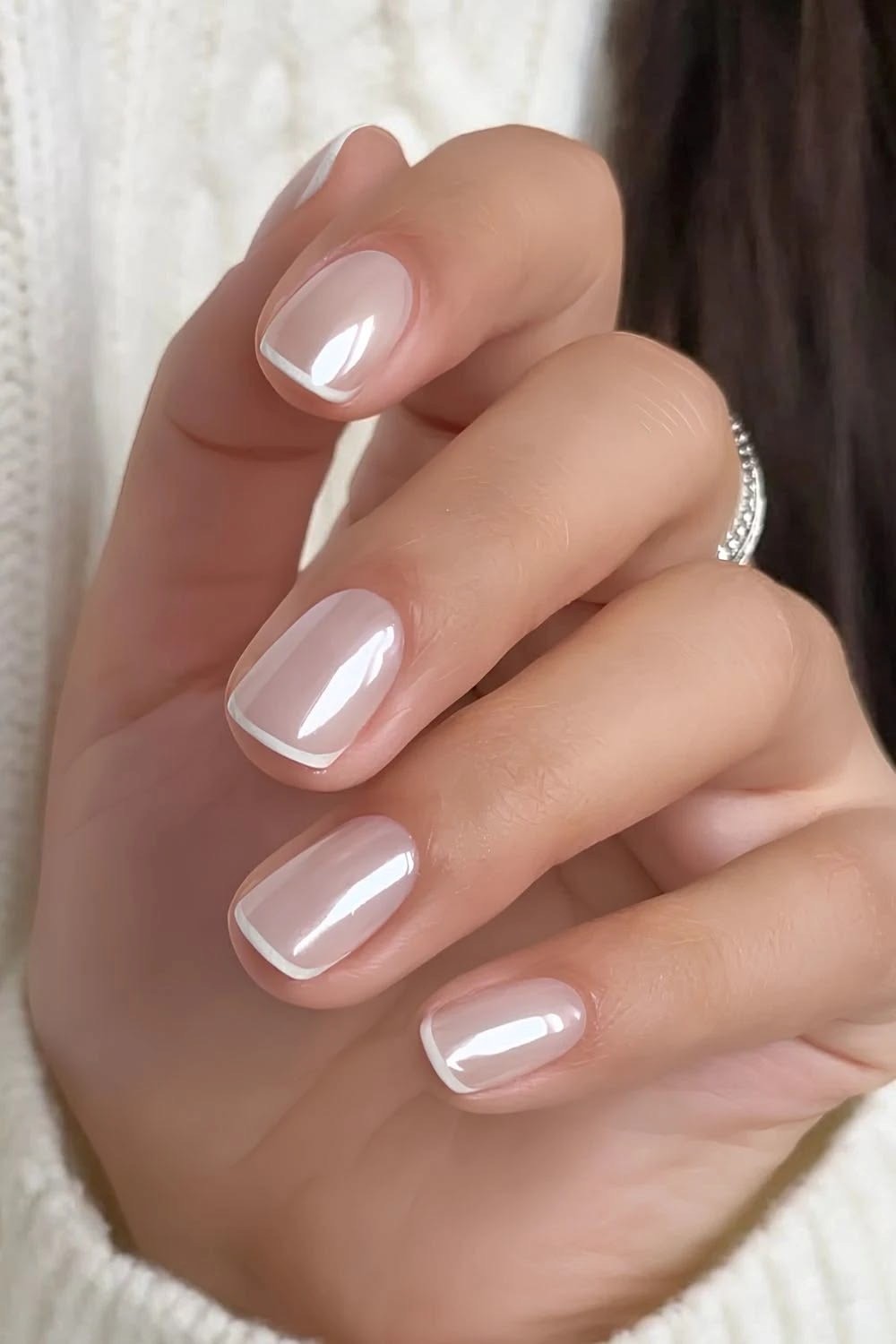 Sheer pearlescent micro French manicure at Coastal Polish & Beauty in Newport Beach